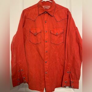 Ryan Michael burnt orange Western Style Shirt with Blue stitching